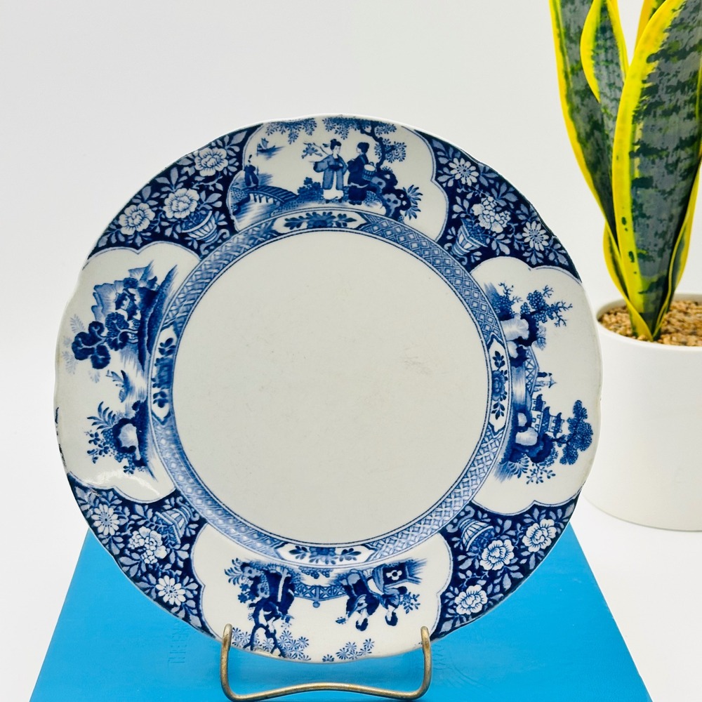 Vtg Booths Ming Silicon China Blue White Scalloped Dinner‎ Plate England 9.75"